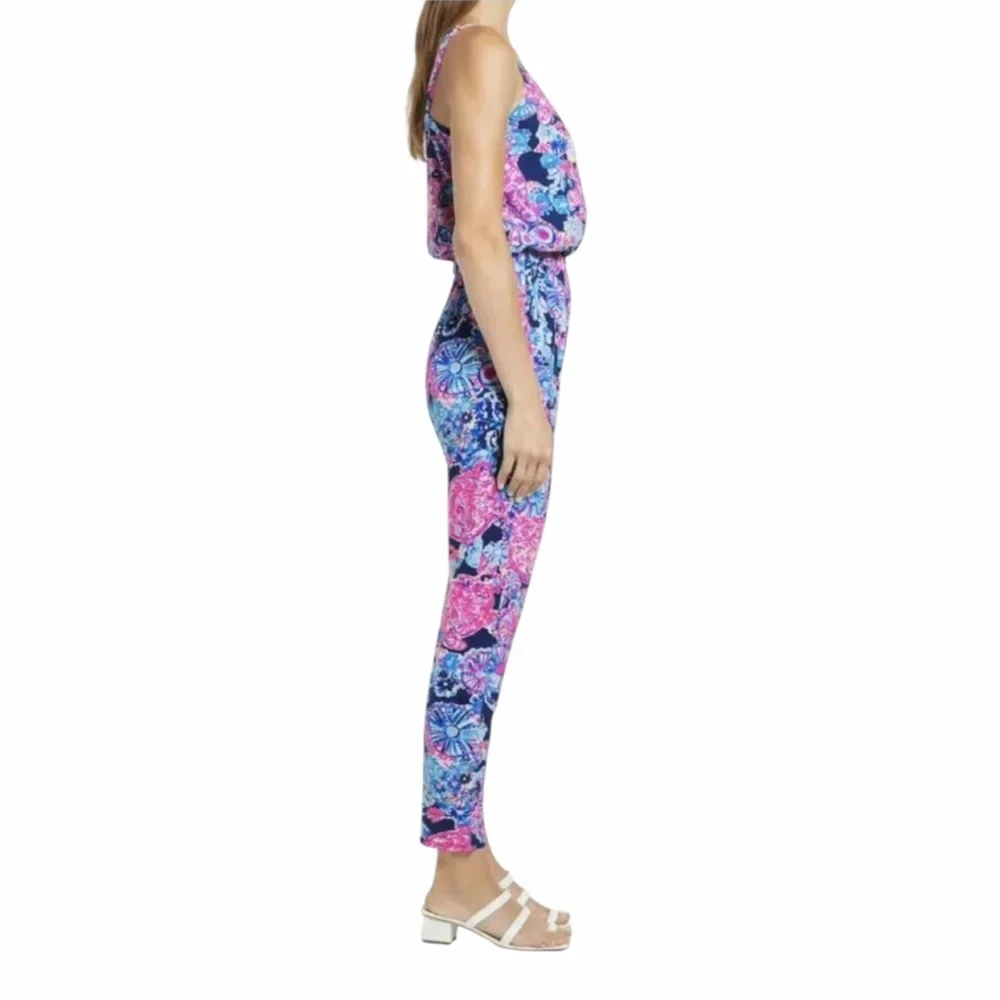 NWT Lilly Pulitzer Dante Jumpsuit High Tide Navy Pink In Turtle Amazement Size M - Picture 5 of 11
